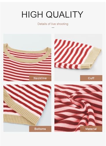 Image of Dokotoo Women's Long Sleeve Sweaters Casual Crewneck Fashion Fall Striped Color Block Shirts High Low Pullover Sweater Tops