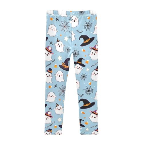 Cute Ghost Hat Spider Web Blue Girls Leggings Soft Stretch Workout Yoga Dance Pants for Kids Casual Tights2