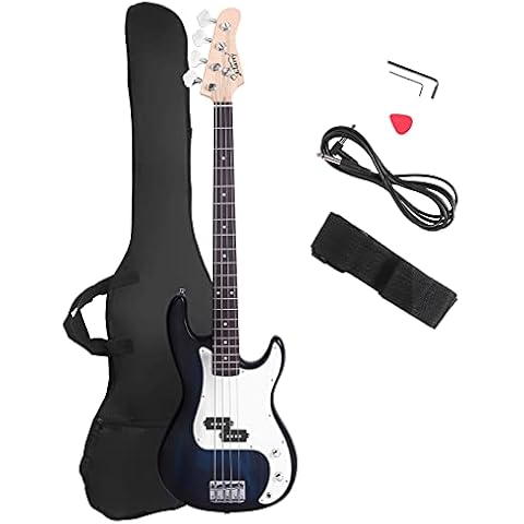 Glarry Electric Bass Guitar Full Size 4 String Rosewood Basswood Fire Style Exquisite Burning Bass (Dark Blue) Cover