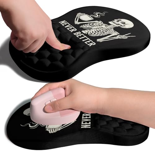 Image of Ergonomic Joint Wrist Support Mouse Pad with Memory Foam Cushion Massage Bump, Carpal Tunnel Pain Relief Mousepad Slope Design for Wrist Rest, 11.8x7.9 in, Funny Skeleton