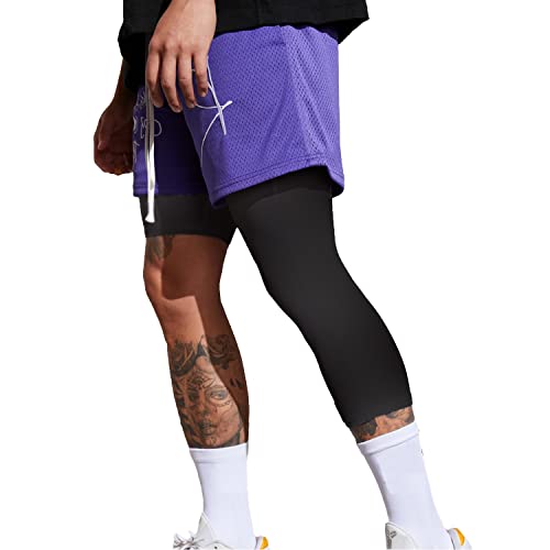 Smatstyle Mallas Hombre Deporte Pantalones de Compresión para Hombre 3/4 Leggins Deporte Pantalon de Baloncesto de una Pierna Secado Rápido Capa Base Pantalones de Entrenamiento (L, Negro-leftL)