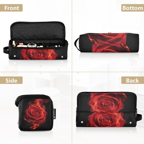 Bolsa de viaje para herramientas de cabello y tapete resistente al calor con cremallera organizador para planchas, rizadores y alisadores, rosa rojo artístico con negro fuego para mujer miniatura 5