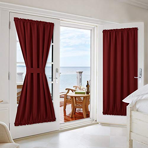 NICETOWN French Door Curtains Blackout Drapes - Functional Thermal Insulated Blackout Curtain Panels for Sidelight/Front/Patio Doors - Two Panels 54W by 72L Inches - Burgundy