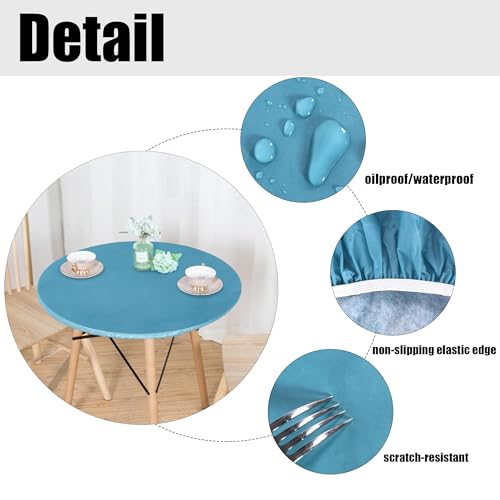LUSHVIDA Round Waterproof Table Cover Elastic Vinyl Fitted Tablecloth Elastic Edged Plastic Table Cloth (Teal, Best for Up to 45"-56" Round) by LUSHVIDA - Image 4