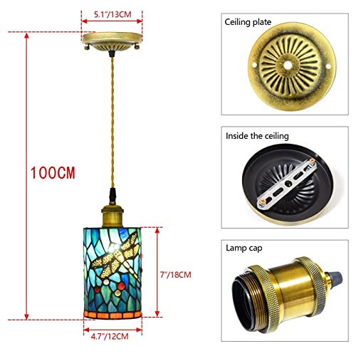 Petite lampe suspendue vitrail tiffany poésie libellule e27