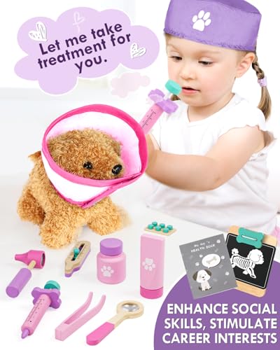 Image of Lehoo Castle Wooden Doctor Kit for Toddlers 3-5, Vet Toys for Kids(Pink)
