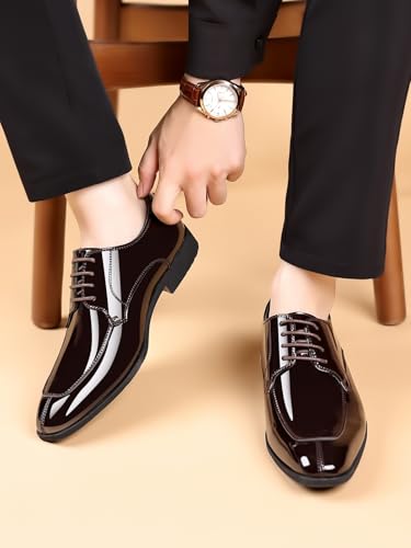 Image of Men's Fashion Square Toe Faux Patent Leather Tuxedo Dress Shoes Formal Business Oxford Weddings Prom