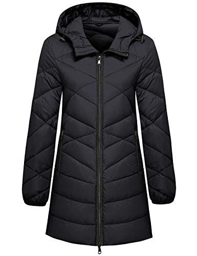 Wantdo Women's Hooded Packable Lightweight Long Down Coat Black Small