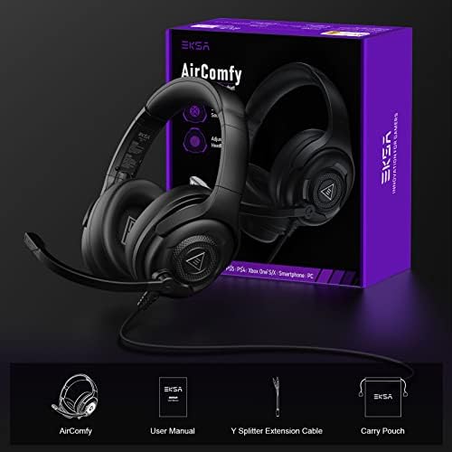 EKSA E4 AirComfy Headsets with Microphone Noise Cancelling, Over-Ear PC Headphones, Crystal Clear Surround Sound 263g Ultra Lightweight 3.5mm Wired Computer Headset for Laptop/PS4/PS5/Xbox/Switch