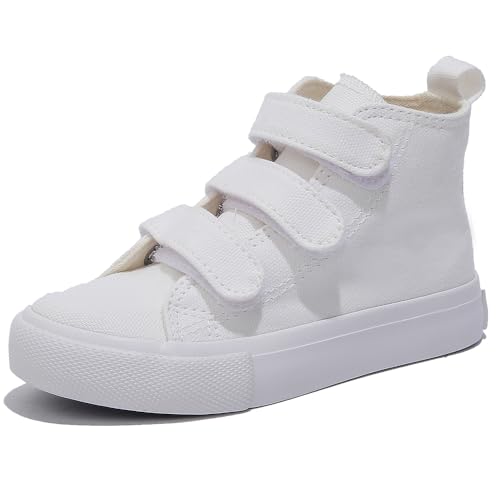 Boys and Girls High Top Children's Canvas Shoes Solid Color Sticky Button Casual Shoes Start School Season Little White Shoes Fashion Sneakers Shoes