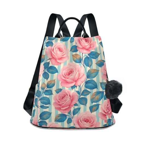 Sac à dos vintage rose et bleu pour femme avec poignées en cuir synthétique