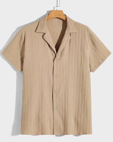 Image of Men's Relaxed Fit Striped Short Sleeve Button-Down Casual Shirt