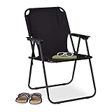 Relaxdays Klappstuhl Camping, leicht, tragbar, bis 100 kg, Polyester, Eisen, Campingstuhl faltbar, Strandstuhl, schwarz