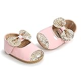 myppgg Baby Girls Mary Jane Flats Sparkly Bowknot Princess Dress Crib Shoes Non-Slip for Toddler First Walkers, S01/Pink, 6-12 Months Infant