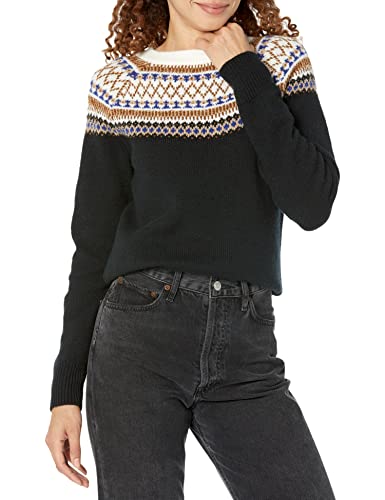 Amazon Essentials Damen Soft-Touch-Pullover mit Rundhalsausschnitt und Fair-Isle-Muster, Schwarz Classic Fairisle, S