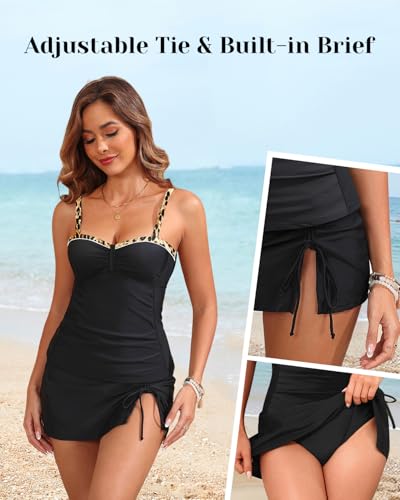 Image of Yonique Womens Underwire Tankini Swimsuits with Skirt Two Piece Bathing Suits Tummy Control Swimwear