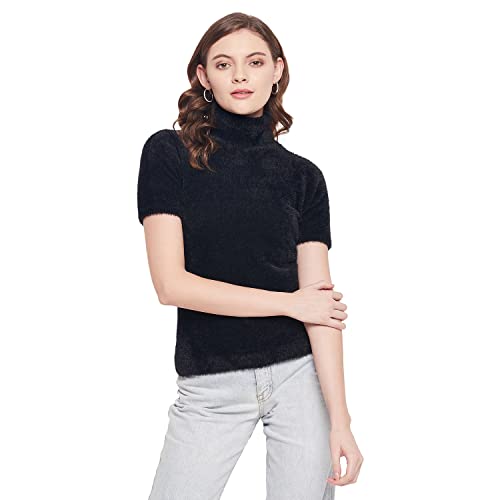 Image of 98 North Women Black Self Design Turtle Neck Sweater-G1137-BLACK