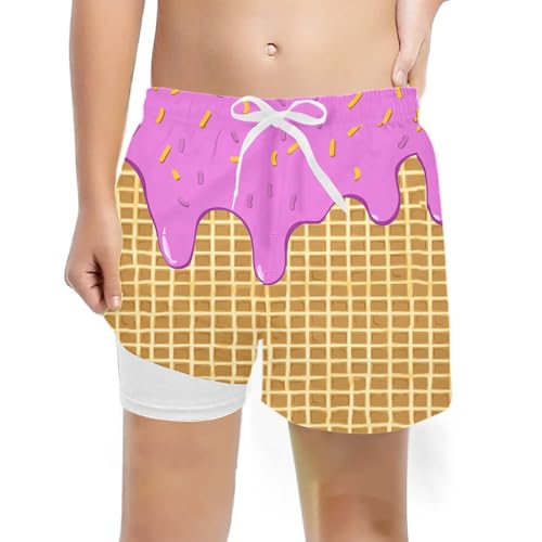 Bañador para niños, de Verano, para Playa, Piscina, Cintura Ajustable, Estampado de Hielo, cómodo, para niños de 5 a 14 años, de algodón, UPF 50+ y Transpirable, Ideal para natación