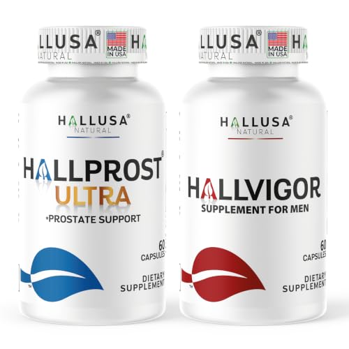 Hallusa Natural Hallprost Ultra 1166mg & Hallvigor Prostate Health & Mens Vitality Support Saw Palmetto Lycopene Korean Ginseng & Damiana 120 Capsules