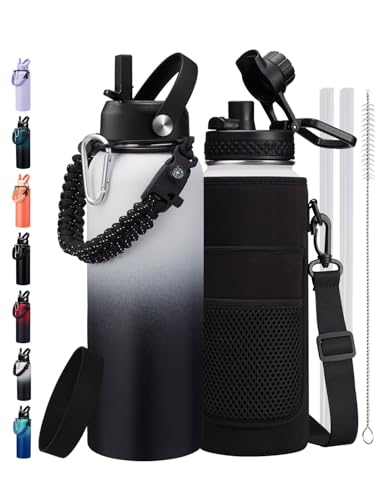 40oz Stainless Steel Water Bottle with Paracord Handle, Cold 48H Hot 24H
