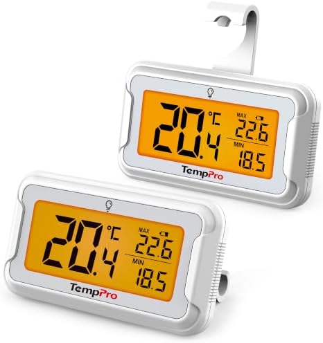 TempPro Digital Fridge Thermometer, Waterproof Freezer Thermometer, 2pack