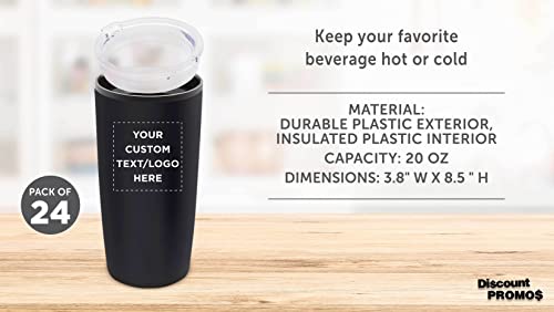 Custom Plastic Tumblers 20 Oz. Set Of 24, Personalized Bulk Pack - With Lids, Ice Coffee Tumbler, To Go Cup, Insulated - Black #TOP3