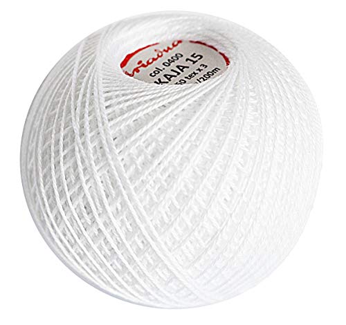 Cotton Crochet Yarn Double Mercerized Thread 220yd/200m Ball 1.05oz/30g Knitting Tatting Emroidery Size 15 White (0400)