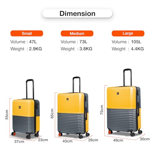 Image of Nasher Miles Istanbul Hard-Sided ABS and PC Cabin Luggage 20 inch | 55cm | 8 Wheels Small Trolley Bag for Travel | Suitcase (Yellow Grey)