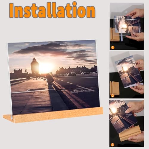 Rifeinoo Acryl Aufsteller A4 Querformat mit Holz Sockelboden ,3 Stück Tischaufsteller A4,Plakatständer kann Aufsteller Poster, Flyer, Speisekarten, L- Ständer für Werbeaufsteller,Restaurant,Theke