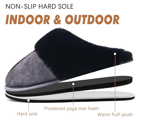 Image of KuaiLu Womens Cozy Memory Foam Slippers Ladies Fuzzy Faux Fur Lined Warm Arch Support House Shoes Slip on Comfy Winter Scuff Indoor Outdoor Rubber Hard Sole