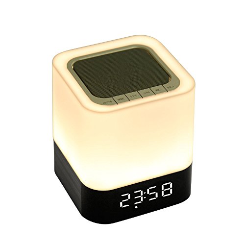 Lámpara de Noche, VSOAIR Bluetooth Altavoz Sensor Táctil Ambiente Iluminación con Reproductor de Música, Despertador Recordatorio de voz Inteligente