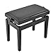 HMBB Klavierbank mit gepolstertem Kissen für Musikbücher, Waschtischhocker, büscheliger Holzsitz, schwarz