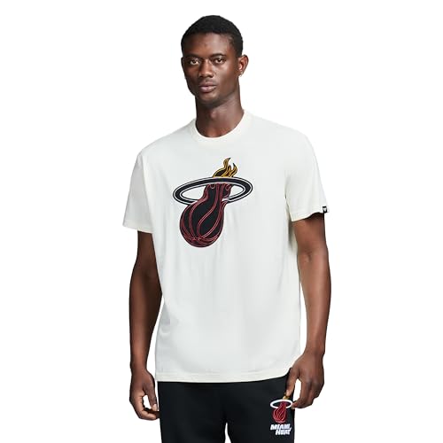 Game 7 x NBA Officially Licensed Mens Short Sleeve Oversized Heavyweight Crew Neck Cotton Patch T-Shirt Miami Heat M Off-White