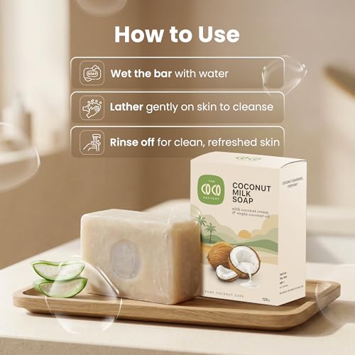 Image of Natural Coconut Milk Soap Bar | Pack of 2 x 125g | Handmade & Cold Process | Deep Hydration & Moisture for Dry Skin | Paraben-Free, Sulphate-Free | Gentle Bath Soap for Men & Women