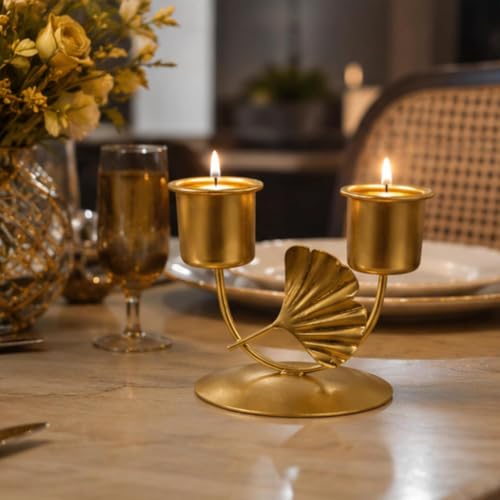 Image of Webelkart Premium Decorative Candlestick Holder for Home and Dining Table Decor /Tealight Candle Holder for Home and Office Decor - (6.5 inches Gold) (Gold-Dubble Cancle)