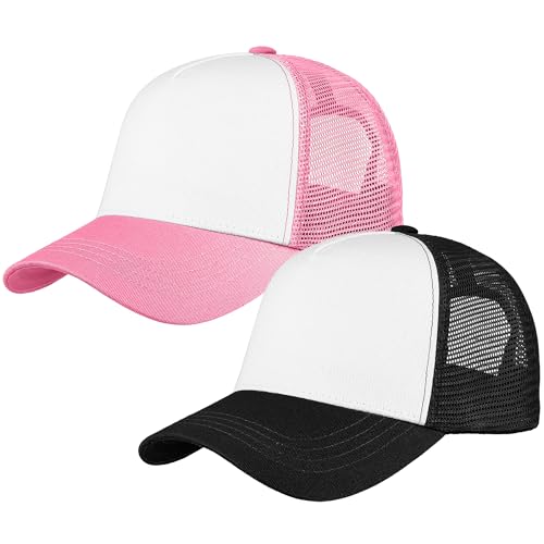 Image of Falari 5-Panel Mesh Baseball Cap, Trucker Hat, Structured Plain Design, Cotton, Adjustable Size