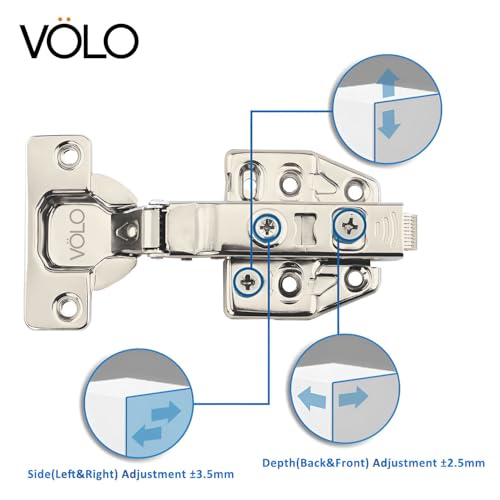Image of VOLO Cabinet Hinges, Set of 1 (2 Pieces) for Furniture, Wardrobes, Doors, and Storage Units | (3D Soft Close (Mild Steel), 8 Crank | Half Overlay)