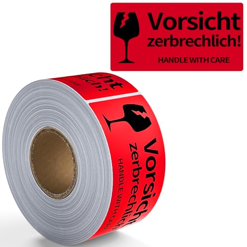 Tapsin 500 Aufkleber 50 x 100mm Warnetiketten auf Rolle Fragile Attention Versandaufkleber Warnhinweis Aufkleber für zerbrechliche Warensendungen