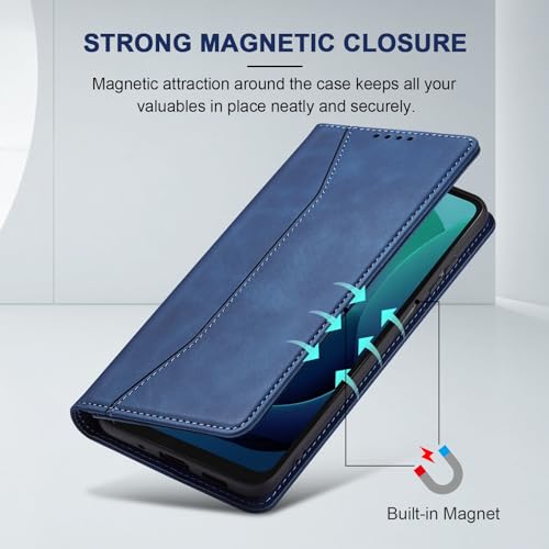 Image of Jasonyu Flip Wallet Case for Moto G 5G (2024),Leather Magnetic Folio Cover with Card Holder,Kickstand - TPU Shockproof Durable Protective Phone Case,Blue