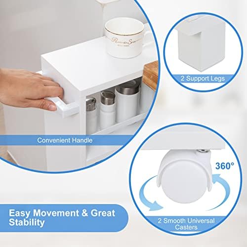 COSTWAY Slim Storage Trolley, 4 Tier Slide Out Rolling Utility Cart with Handle, Anti-falling & Adjustable Shelf, Kitchen Organizer Shelf Trolley on Wheels (White with 1 Adjustable Shelf, 54x15x79cm)