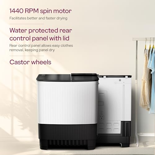 Image of Godrej 9 Kg Semi Automatic 5 Star Rating with 5 Years Warranty, Toughened Glass Lid, Magic Lint Filter Washing machine (WSEDGE ULT 90 5.0 DB2 ME WHBK)