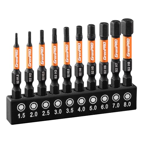Image of GRENPRO 10pcs Impact Allen Wrench Drill Bit Set 2 inch Metric | S2 Steel, CNC Machined Tips With Magnetism, Hex Screwdriver Bits Sets, 1 /4 inch Hex-Shank Magnetic Driver Bit With Storage Box