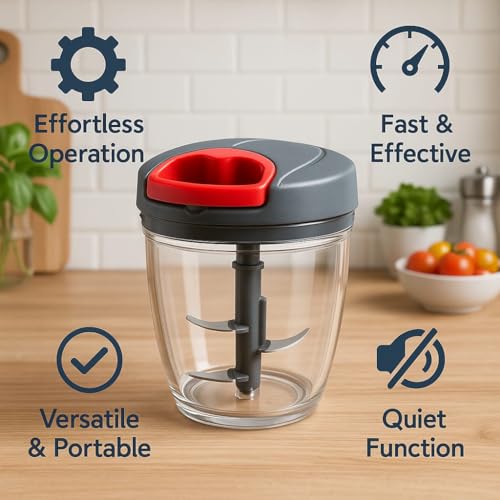 Image of Polypropylene Chopper, Large Handy and Compact Chopper with 3 Blades for Effortlessly Chopping Vegetables and Fruits for Your Kitchen (10297, Black, 1000 ml)