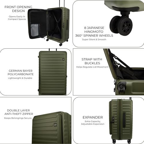 Image of F Gear Windsor Large 76cm German Makrolon Polycarbonate|Japanese Hinomoto Wheel|Front-Opening Trunk-Style Hard Luggage|Check-in Suitcase Travel|Laptop sleeve, Expandable, Anti-Theft Zipper| Army Green