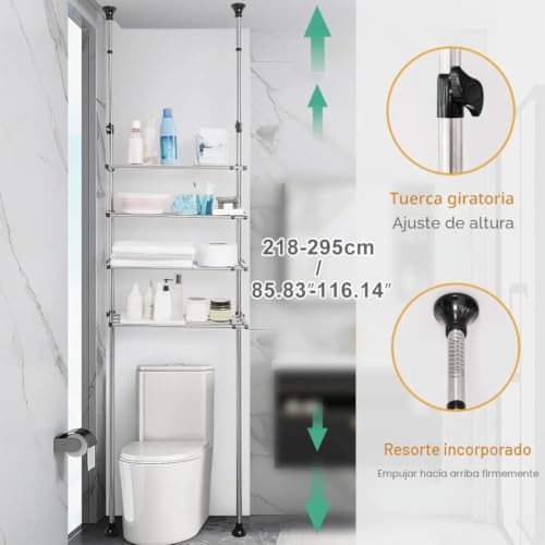 Miniatura 6 de Baoyouni Estantería De Baño Telescópica 4 Niveles Estante Para Lavadora Multifuncional Estantes De Almacenamiento Sobre Inodoro Wc Ajustable, Ahorra De Espacio, Regulable En Altura Y Anchura, Negro