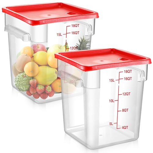 Image of Suclain 2 Pcs Square Food Storage Container Polycarbonate Clear Food Container with Lid Commercial Rice Storage with Graduations for Commercial Kitchen(18 Qt,Red)