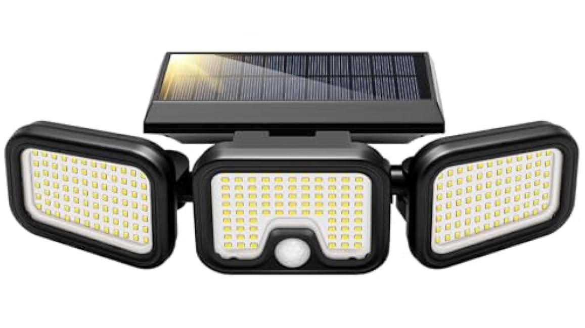 VIVOHOME Solar Flood Lights Outdoor, 256 LED 2500LM Motion Sensor Lights, 3 Adjustable Heads Security Lights, IP65 Waterproof, 270¡« Wide Lighting Angle Solar Powered Lights for Porch, Yard