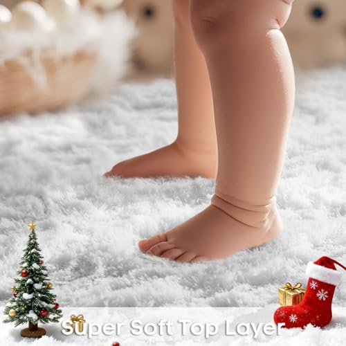 image for Ophanie Round Rug 5Ft White Circle Area Rug, Aesthetic Room Decor, Flu