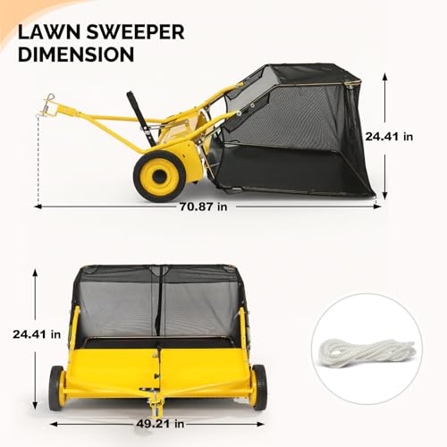 VINGLI 42 Inch Garden Lawn Yard Sweeper, 12 cu.ft. Heavy Duty Tow-Behind,Pull-Behind Leaf Collector with Quick-Release Bag for Leaves, Grass & Debris on Lawn, Yard, Garden & Artificial Grass - Thumbnail 5