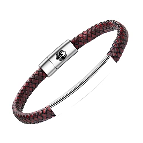 Bracelet Cuir Véritable Tressé Pour Homme/unisexe - Fermoir Magnétique Aimanté, Bicolore Orange